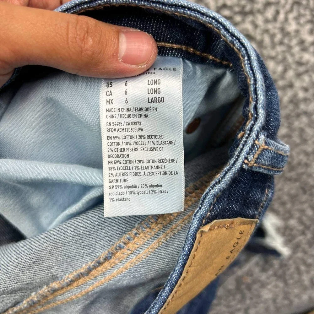 American Eagle Baggy Jeans Women 6 Long Blue Low Rise Stretch Wide Leg 33x31 New
